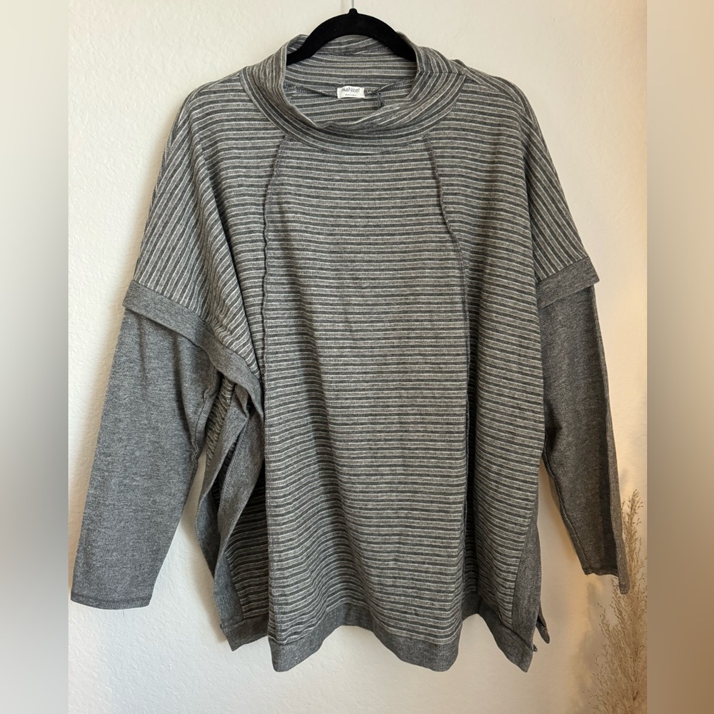 NWT- Hello Nite! Striped Mock Neck Open Side Poncho Size Large